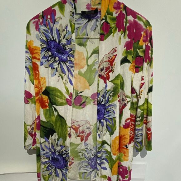Slinky Brand Women's Multicolor Floral High Low Open Front Cardigan Medium - Picture 1 of 12